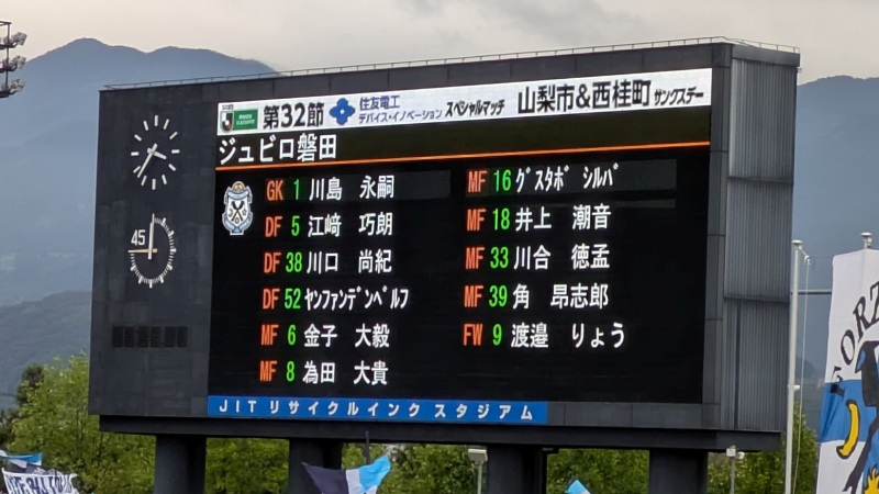 先発メンバー｜甲府 vs. 磐田